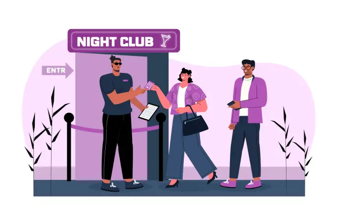Nightclub Entry Scene Flat Character Illustration